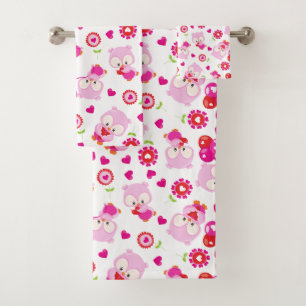 Muster von Ölen, Niedlichen Ölen, rosa Ölen, Herz Badhandtuch Set