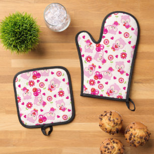 Muster von Ölen, Niedlichen Ölen, rosa Ölen, Herz Ofenhandschuh & Topflappen-Set