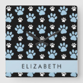 Muster von Paws, blauen Paws, Hundeschlitten, Ihr Quadratische Wanduhr (Vorderseite)