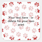 Muster von Paws, Hundebügen, Katzen, roten Paws Quadratischer Aufkleber (Vorderseite)