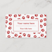 Muster von Paws, Hundebügen, Katzen, roten Paws Visitenkarte (Rückseite)