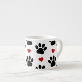 Muster von Paws, Hundepfägen, schwarzen Paws, rote Espressotasse (Vorderseite Rechts)