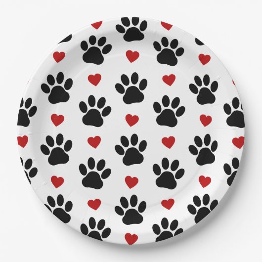 Muster von Paws, Hundepfägen, schwarzen Paws, rote Pappteller (Vorderseite)