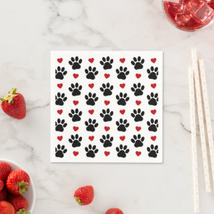 Muster von Paws, Hundepfägen, schwarzen Paws, rote Serviette