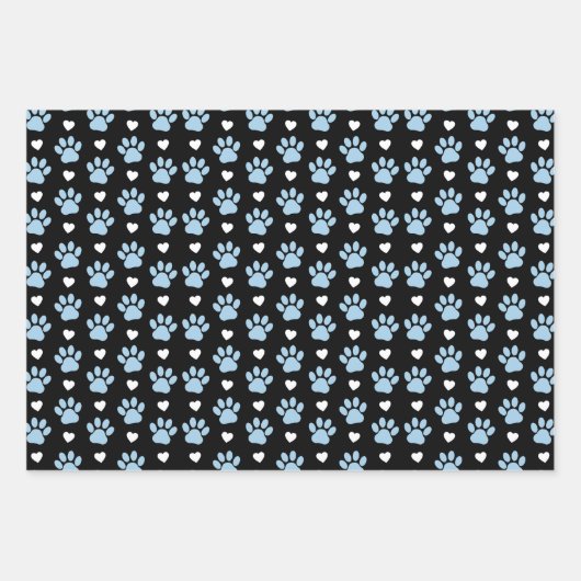Muster von Paws, Hundeschäften, blauen Paws, weiße Geschenkpapier Set (Vorderseite)