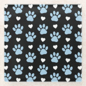 Muster von Paws, Hundeschäften, blauen Paws, weiße Glasuntersetzer (Vorderseite)