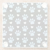 Muster von Paws, Hundeschäften, blauen Paws, weiße Glasuntersetzer (Rückseite)