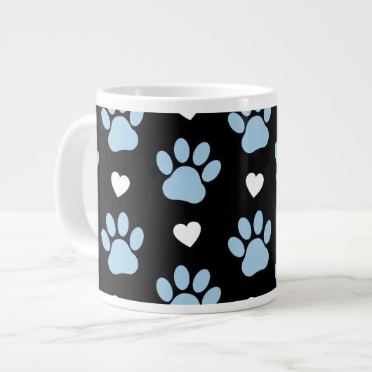 Muster von Paws, Hundeschäften, blauen Paws, weiße Jumbo-Tasse (Vorderseite Links)