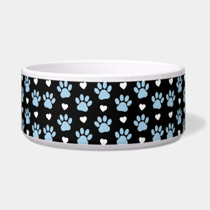 Muster von Paws, Hundeschäften, blauen Paws, weiße Napf