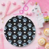 Muster von Paws, Hundeschäften, blauen Paws, weiße Pappteller (Party)