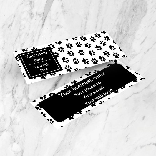 Muster von Paws, Hundeschäften, Katzenpaws, schwar Mini Visitenkarte
