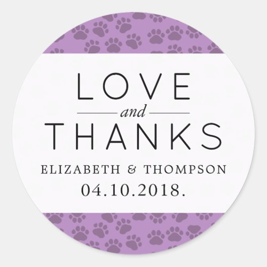 Muster von Paws, Hundeschäften, Lila Paws, Hochzei Runder Aufkleber (Vorderseite)