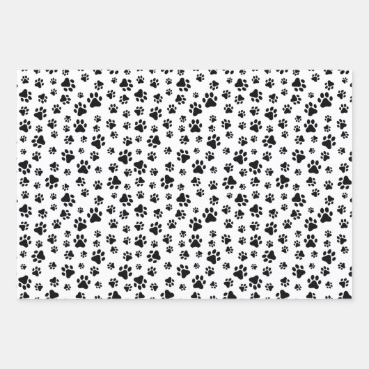 Muster von Paws, Hundeschäften, Schwarz und Weiß Geschenkpapier Set (Vorderseite 3)