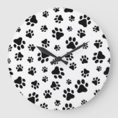 Muster von Paws, Hundeschäften, Schwarz und Weiß Große Wanduhr (Vorderseite)