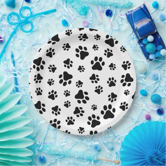 Muster von Paws, Hundeschäften, Schwarz und Weiß Pappteller (Party)