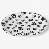 Muster von Paws, Hundeschäften, Schwarz und Weiß Pappteller (Schrägansicht)
