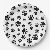 Muster von Paws, Hundeschäften, Schwarz und Weiß Pappteller (Vorderseite)