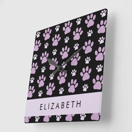 Muster von Paws, Lilac Paws, Dog Paws, Ihr Name Quadratische Wanduhr (Winkel)