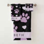Muster von Paws, Lilac Paws, Herz, Ihr Name Badhandtuch Set (Insitu)