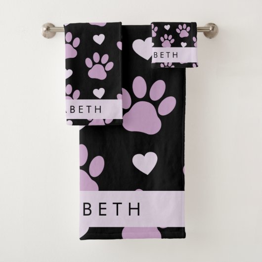 Muster von Paws, Lilac Paws, Herz, Ihr Name Badhandtuch Set (Insitu)