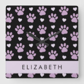 Muster von Paws, Lilac Paws, Herz, Ihr Name Quadratische Wanduhr (Vorderseite)