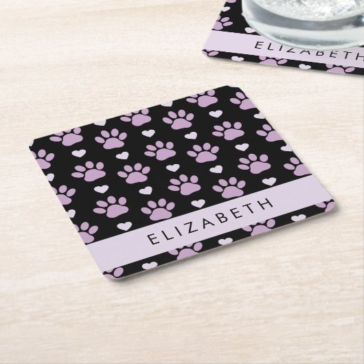 Muster von Paws, Lilac Paws, Herz, Ihr Name Rechteckiger Pappuntersetzer (angewinkelt)