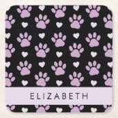 Muster von Paws, Lilac Paws, Herz, Ihr Name Rechteckiger Pappuntersetzer (Vorderseite)
