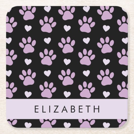 Muster von Paws, Lilac Paws, Herz, Ihr Name Rechteckiger Pappuntersetzer (Vorderseite)