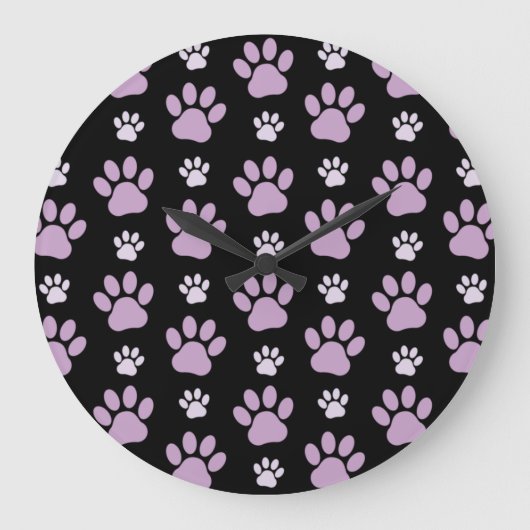 Muster von Paws, Lilac Paws, Hundepfen, Paw Prints Große Wanduhr (Vorderseite)