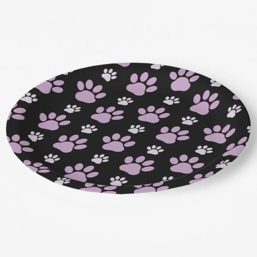 Muster von Paws, Lilac Paws, Hundepfen, Paw Prints Pappteller (Schrägansicht)