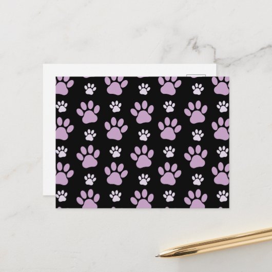Muster von Paws, Lilac Paws, Hundepfen, Paw Prints Postkarte (Vorderseite/Rückseite Beispiel)