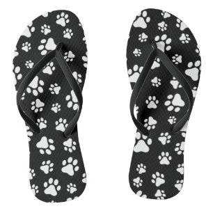 Muster von Paws, Paw Prints, Schwarz und Weiß Badesandalen