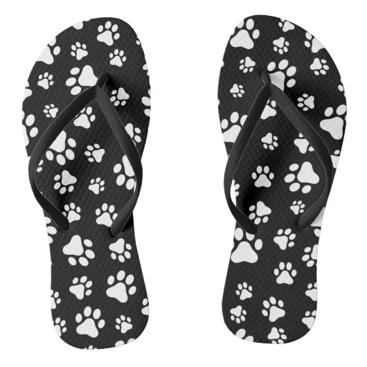 Muster von Paws, Paw Prints, Schwarz und Weiß Badesandalen (Fußbett)