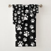 Muster von Paws, Paw Prints, Schwarz und Weiß Badhandtuch Set (Insitu)