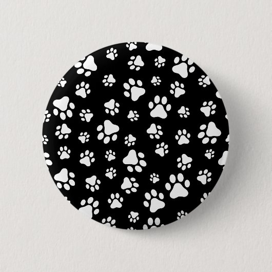 Muster von Paws, Paw Prints, Schwarz und Weiß Button (Vorderseite)