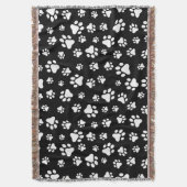 Muster von Paws, Paw Prints, Schwarz und Weiß Decke (Vorderseite Vertikal)