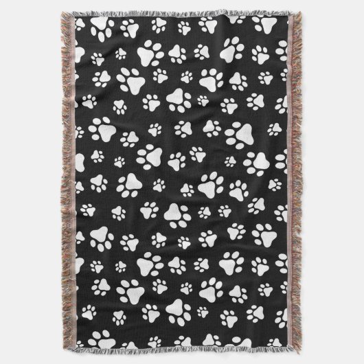 Muster von Paws, Paw Prints, Schwarz und Weiß Decke (Vorderseite Vertikal)