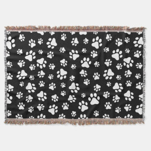 Muster von Paws, Paw Prints, Schwarz und Weiß Decke