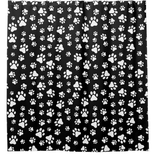 Muster von Paws, Paw Prints, Schwarz und Weiß Duschvorhang (Vorderseite)