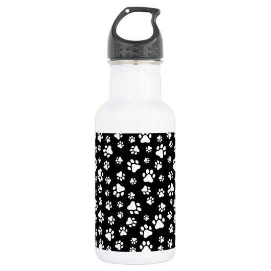 Muster von Paws, Paw Prints, Schwarz und Weiß Edelstahlflasche (Vorderseite)