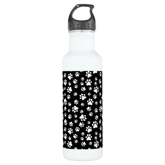 Muster von Paws, Paw Prints, Schwarz und Weiß Edelstahlflasche (Vorderseite)