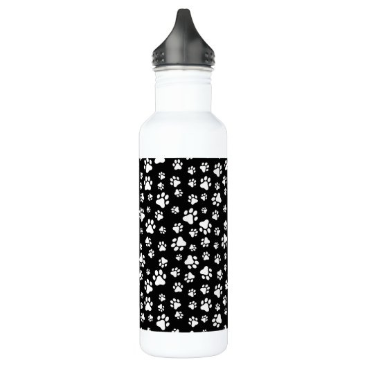 Muster von Paws, Paw Prints, Schwarz und Weiß Edelstahlflasche (Links)