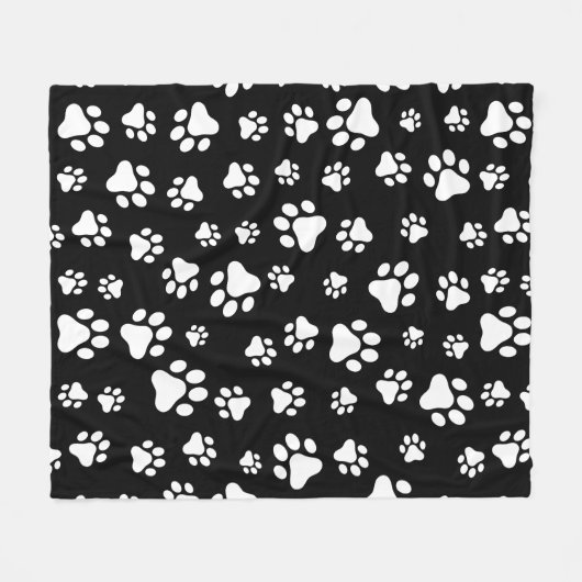 Muster von Paws, Paw Prints, Schwarz und Weiß Fleecedecke (Vorderseite (Horizontal))