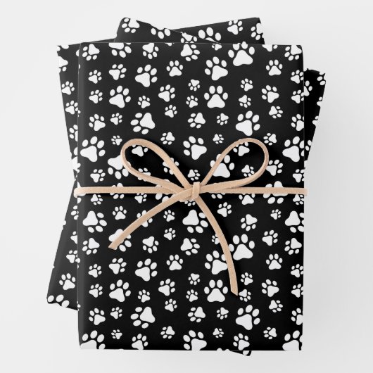 Muster von Paws, Paw Prints, Schwarz und Weiß Geschenkpapier Set (Beispiel)