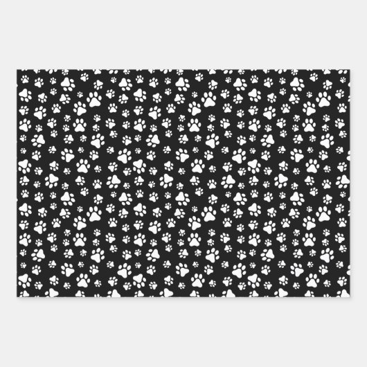 Muster von Paws, Paw Prints, Schwarz und Weiß Geschenkpapier Set (Vorderseite 3)