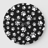 Muster von Paws, Paw Prints, Schwarz und Weiß Große Wanduhr (Vorderseite)