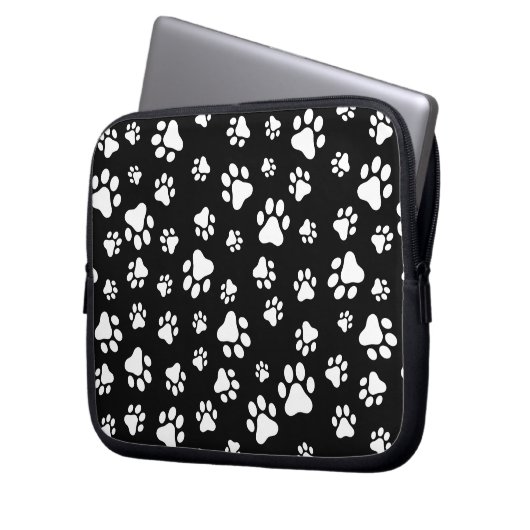 Muster von Paws, Paw Prints, Schwarz und Weiß Laptopschutzhülle (Vorderseite Links)