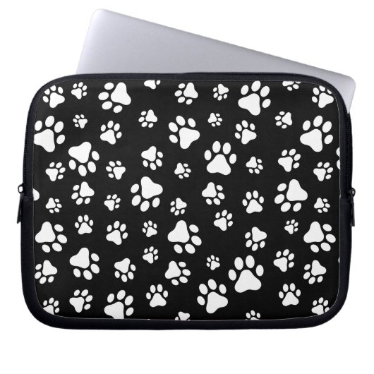 Muster von Paws, Paw Prints, Schwarz und Weiß Laptopschutzhülle (Vorderseite)