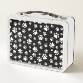 Muster von Paws, Paw Prints, Schwarz und Weiß Metall Brotdose (Rückseite)