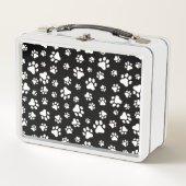 Muster von Paws, Paw Prints, Schwarz und Weiß Metall Brotdose (Vorderseite)